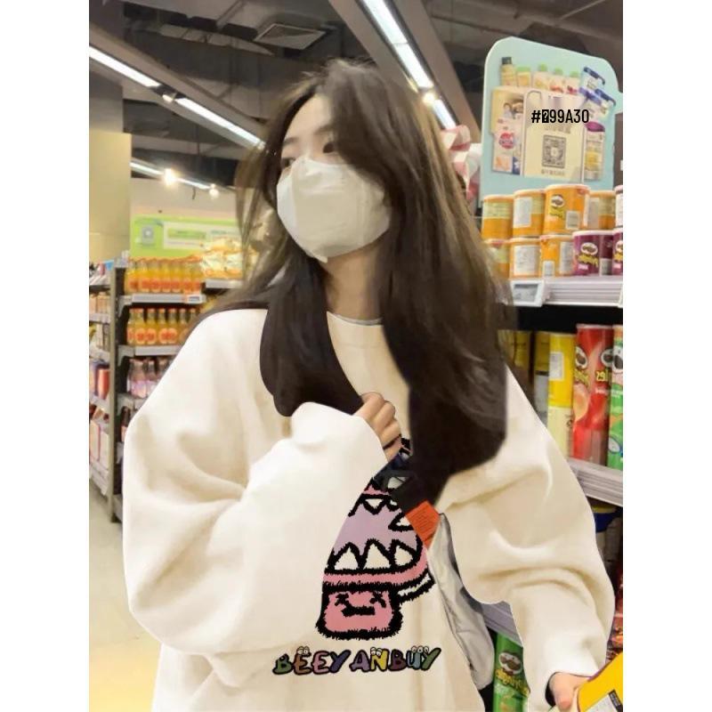 Women's Oversized Round Neck Pullover: 2025 Spring/Autumn/Winter, Loose Fit, Plus Velvet.