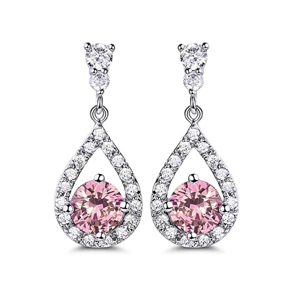 

BELLA BOX Мода Роскошные женщины Болтающиеся серьги Инкрустация Розовый / Белый CZ Темперамент Леди Серьги для свадебной вечеринки Серебряный цвет Ювелирные изделия