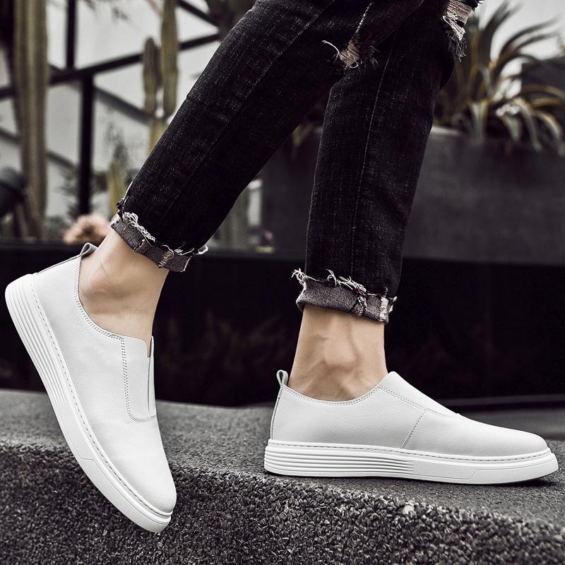 Thick Soled Comfort Leather Loafers Shoes Men 2025 Spring New White Designer Casual Luxury Shoe Men Business Board Shoes