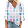 Ladies' Loose Casual Seven Quarter Sleeve V-neck Valentine's Day Printed T-shirt Top