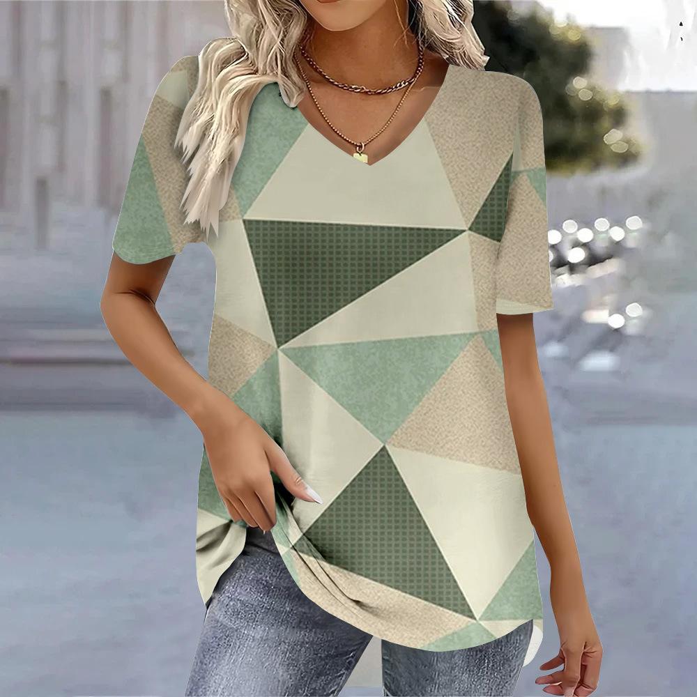 Nouveau T-shirt d'été pour femmes, décontracté, de haute qualité, 3D, à manches courtes et col en V