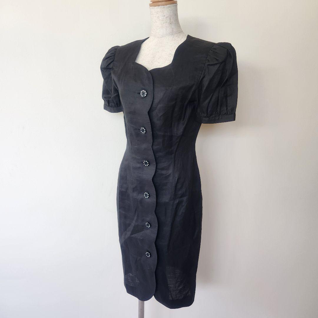 

[USED] Vintage linen dress with tags, scallop detail