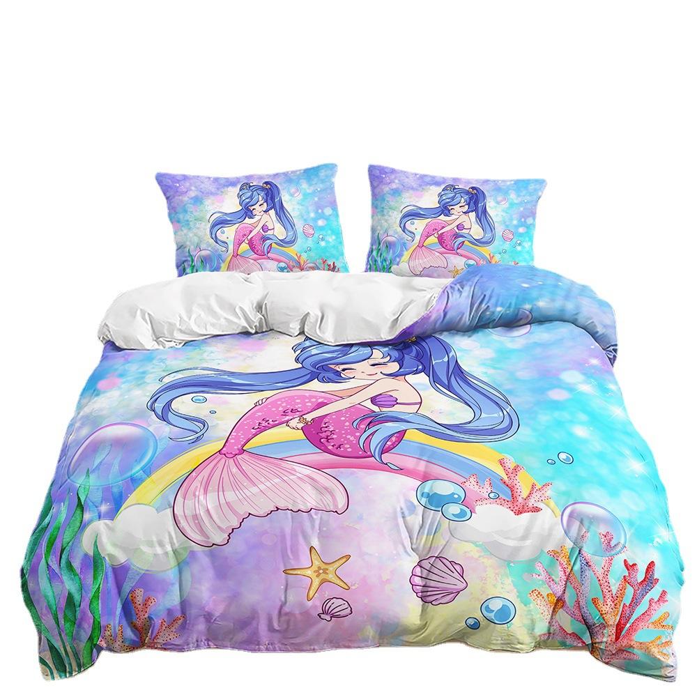 Quilt Cover Mermaid Butterfly Pink Purple Bedding Decoration Digital Printing Three-Piece Set