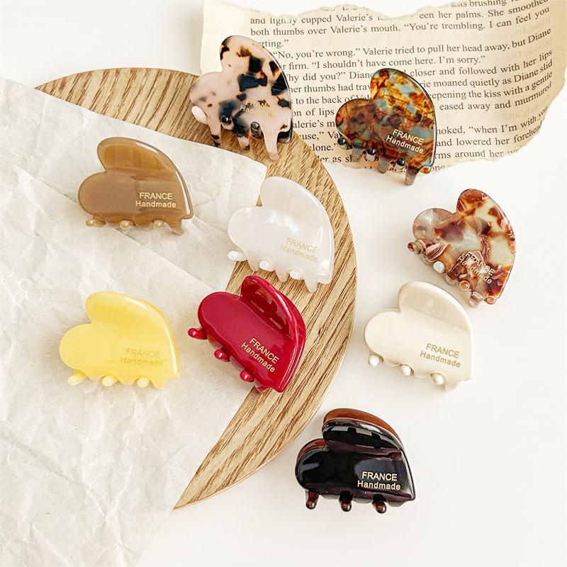 1pc French Acetic Acid Hair Clip with Heart-shaped Small Grip Clip, Forehead Side Hair Clip Headband