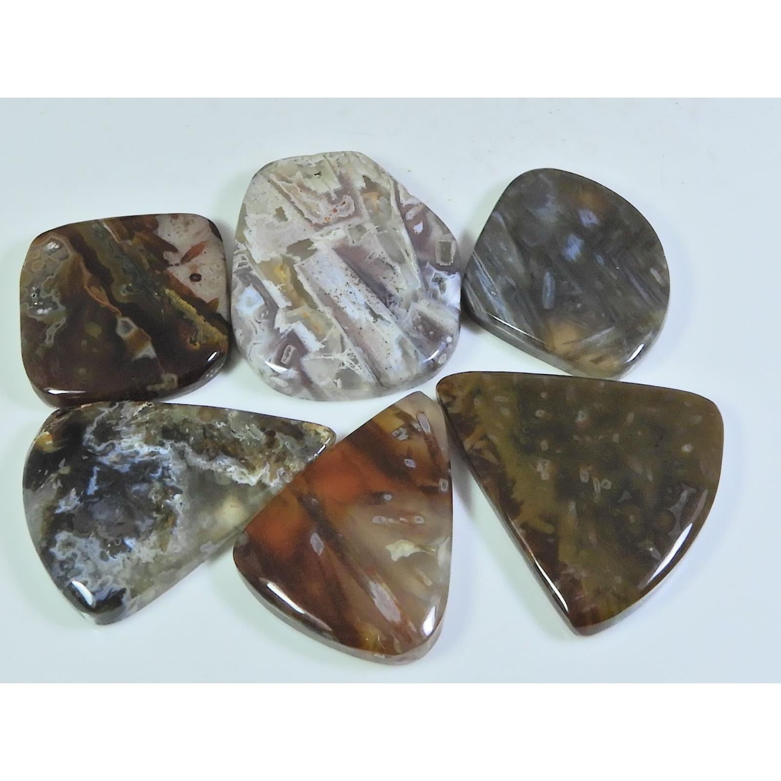 

204Cts. Натуральный древесный моховой агат, кабошон причудливой формы, рассыпной драгоценный камень, лот из 6 штук C-328