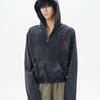 Giacca con Cappuccio Manica Lunga con Zip Unisex Oversize Streetwear Vintage Lavato Felpa con Stelle e Strass Cappotto