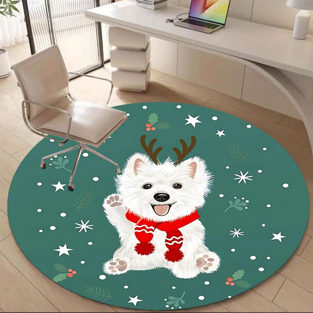 1PC Christmas Pup Office Round Area Rug, Mat Suitable ForOffice, Under Office Chairs Bedroom Living Room Home Decor, Room Deco
