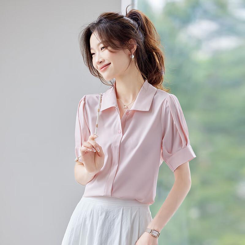 Trolman French Style Chiffon Short Sleeve Blouse M