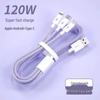 Multi-Head 3-in-1 Fast Charging Cable: 120W for Home, 66W for Car, Compatible with Apple Devices.