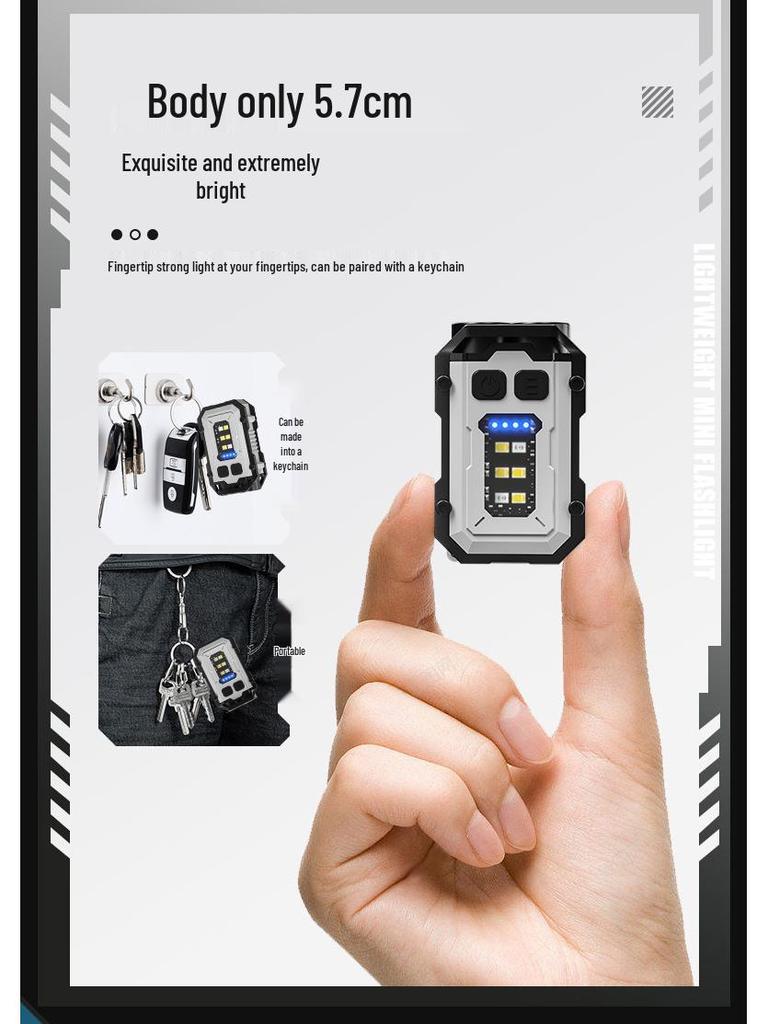 Multifunctional Dual LED Keychain Flashlight with Magnetic COB Side Light and High Brightness Warning Light