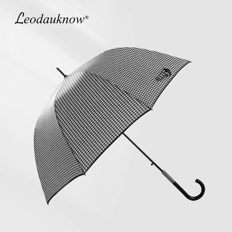 Light Luxury Retro British Houndstooth Pattern Umbrella, Long-Handled Umbrella, Reinforced and Wind-Resistant, High Aesthetic Value for Men and