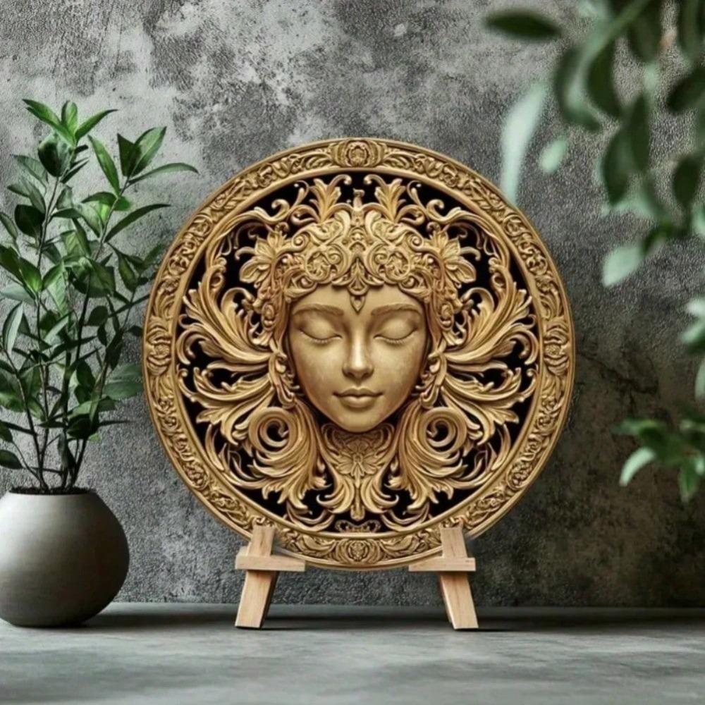 Golden Buddha 2D Flat Wall Art for Home Office Kitchen Cafe Decor