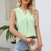 Women Sleeveless V Neck Eyelet Hollow Out Tank Top Pleated Blouse Lightweight Summer Casual Shirt