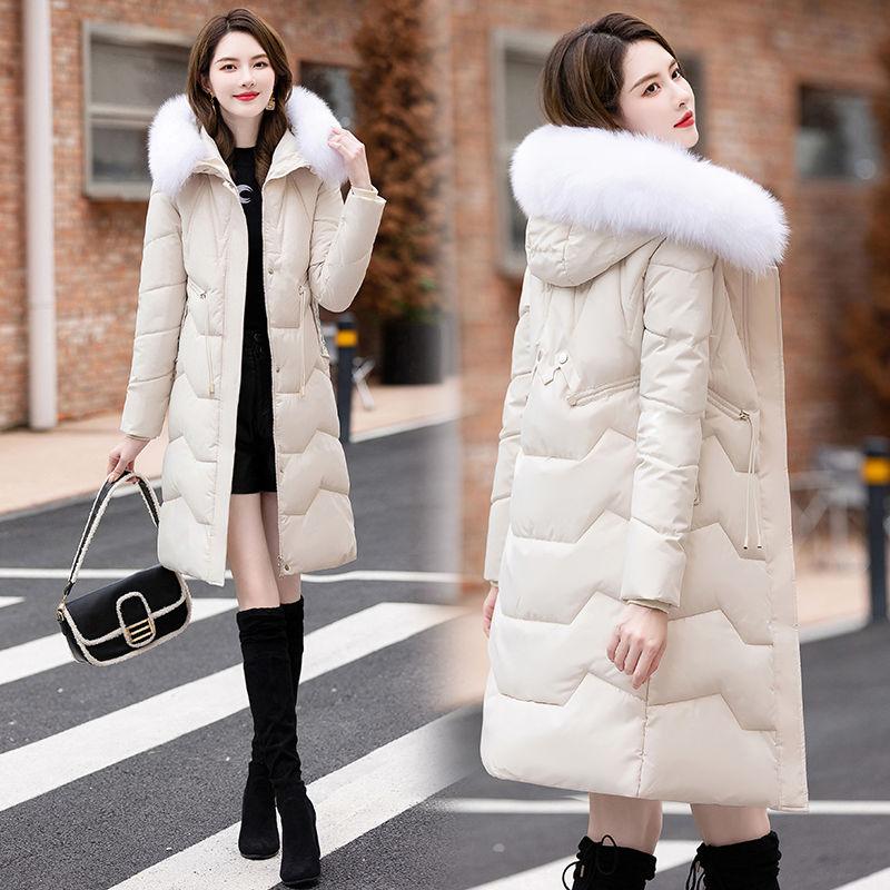 Down Jacket Women's Medium and Long New Slim-fit Fur Collar Warm Duck Down Thickened Jacket Winter