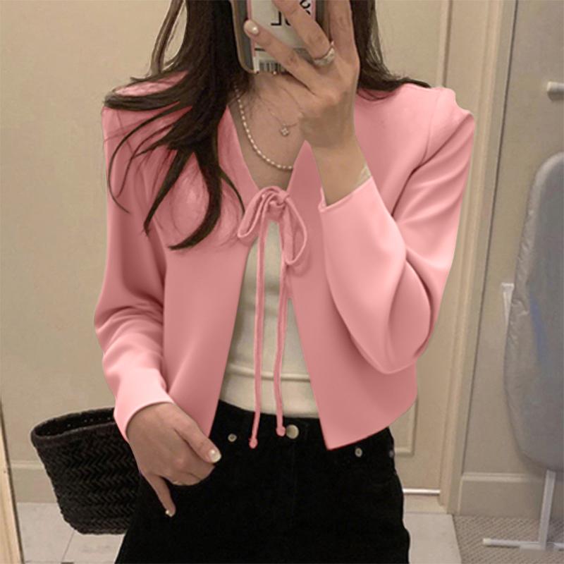 

ZANZEA Женская блузка-кардиган с V-образным вырезом, шнуровкой, свободного кроя, с длинным рукавом, в повседневном стиле 5XL розовый