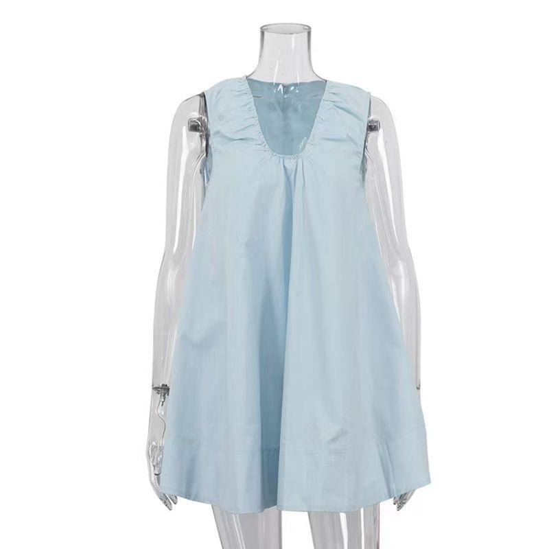 

Fashion Fashion Casual Sleeveless U-Neck Short Dress Ruched Loose A- line Skirt Loose a-Line Skirt Blue L