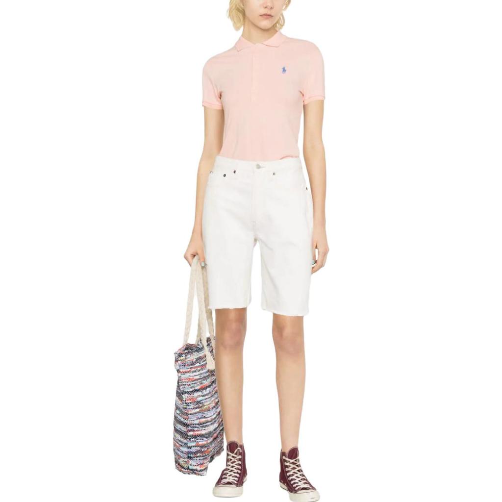 Polo Ralph Lauren SS23 Solid Color Logo Embroidered Button Short Sleeve Polo Shirt Women Tops Pink 211870236-007