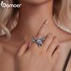BAMOER White Gold Plated Ice & Snow Butterfly Ring with Blue Enamel, Adjustable Statement Ring for Women Unique Original Design