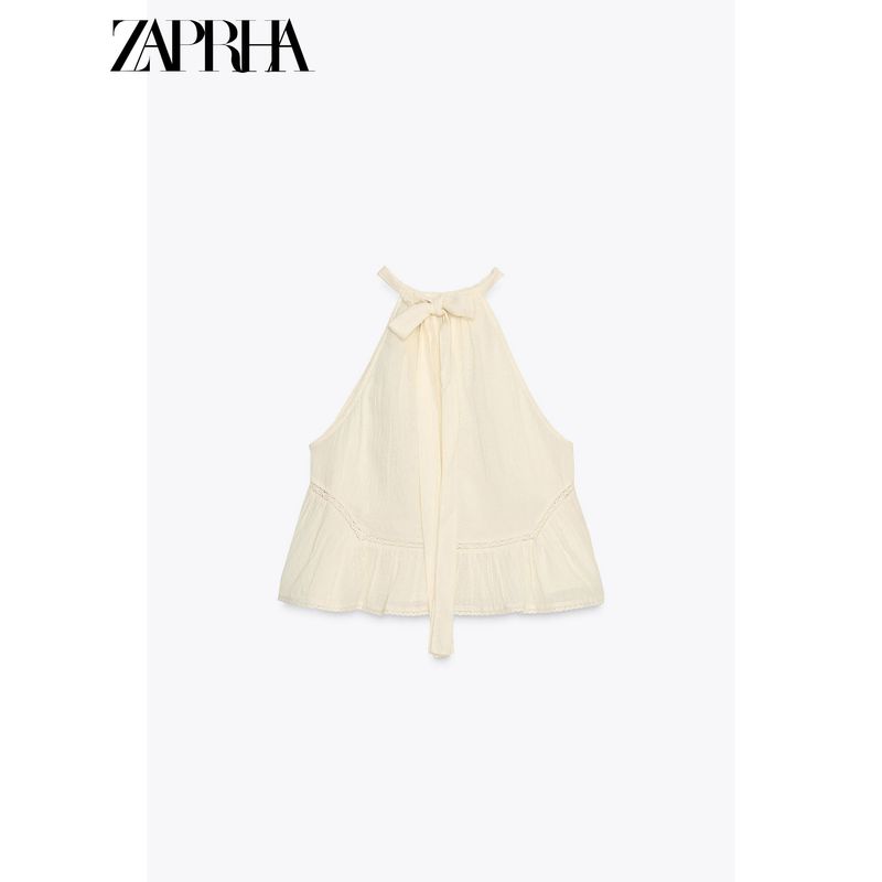 Zaprha 2025 New Arrival Pure Desire Beautiful off-the-Shoulder Embroider Tulle Girly Style Halter Top Female 0881005