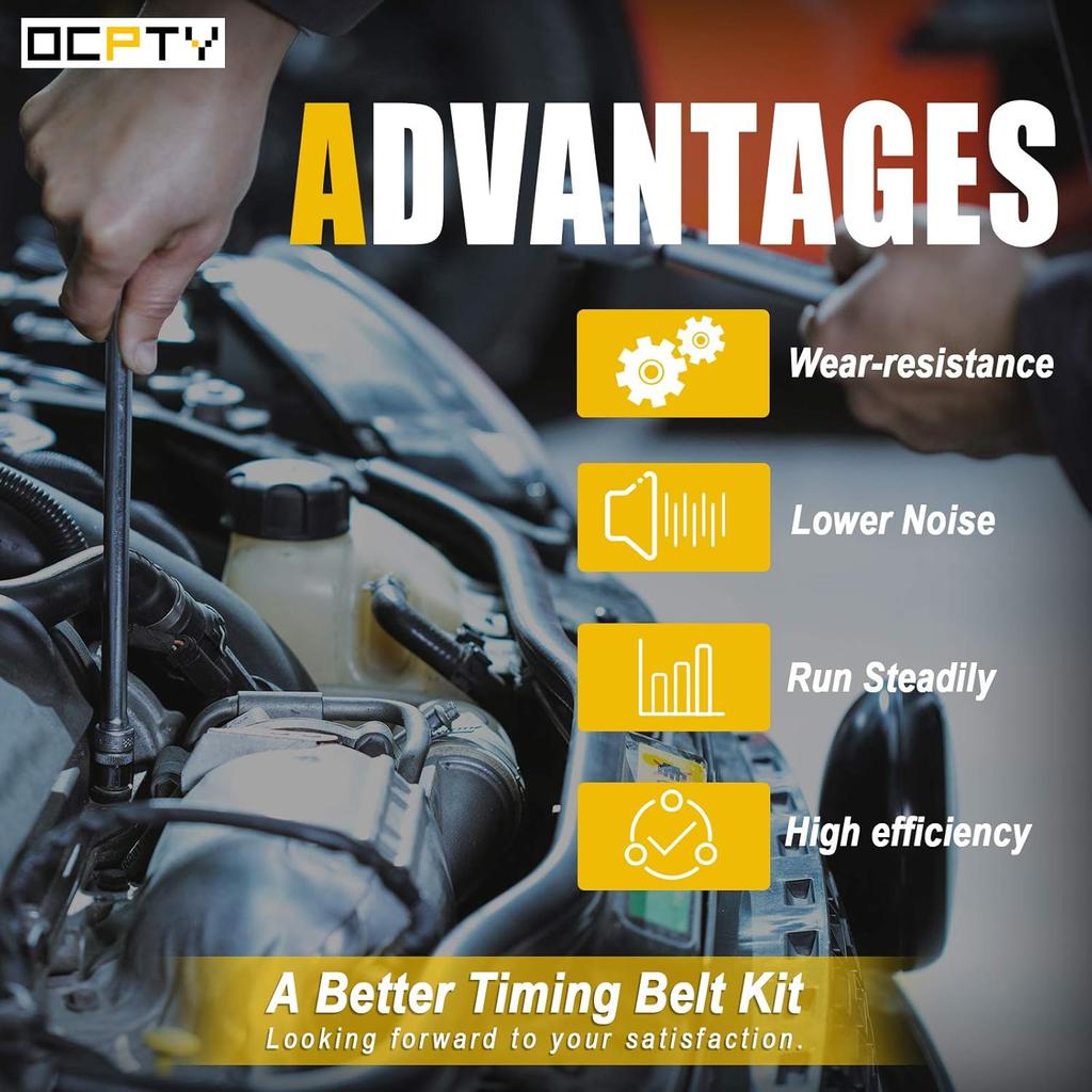 OCPTY Fits for 2002-2009 2.4L Jeep Wrangler Liberty Dodge Caravan Stratus Chrysler Sebring PT Cruiser Voyager 2.4L L4 DOHC Timing Belt Water Pump Kit