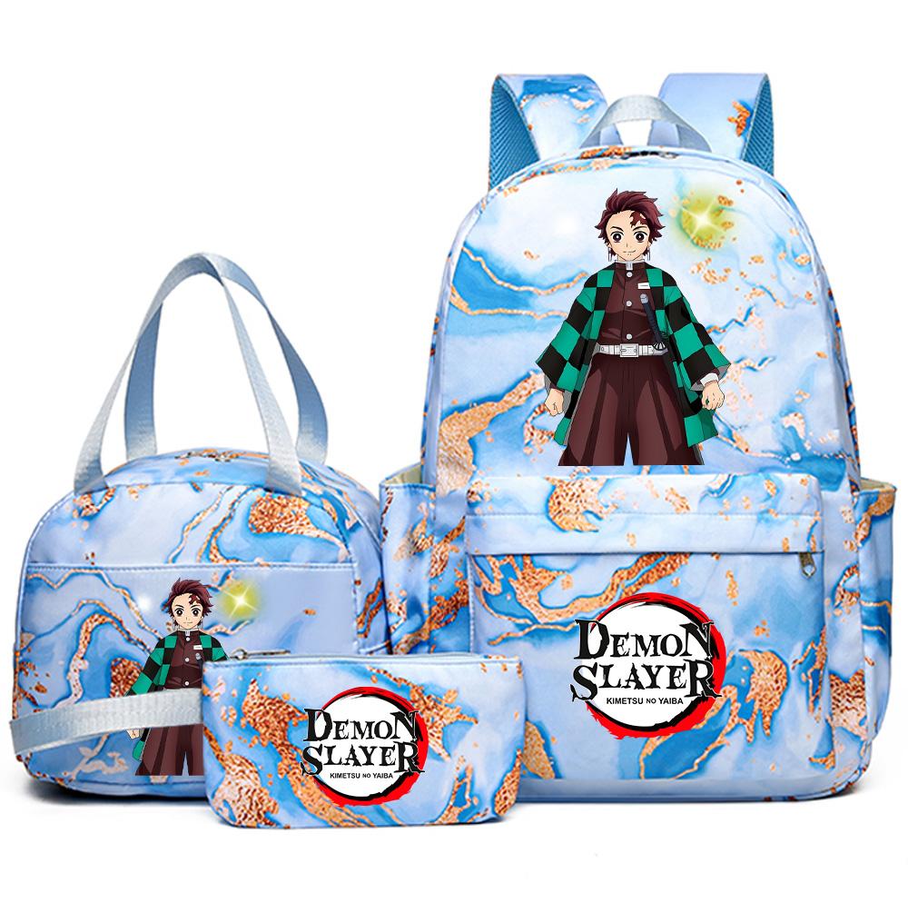 3Pcs/set Anime Demon Slayer Printed Backpack Handbag Pencil Case for Teenager Student Girl Boy Bookbag Schoolbag Large Capacity Waterproof Travel Bag
