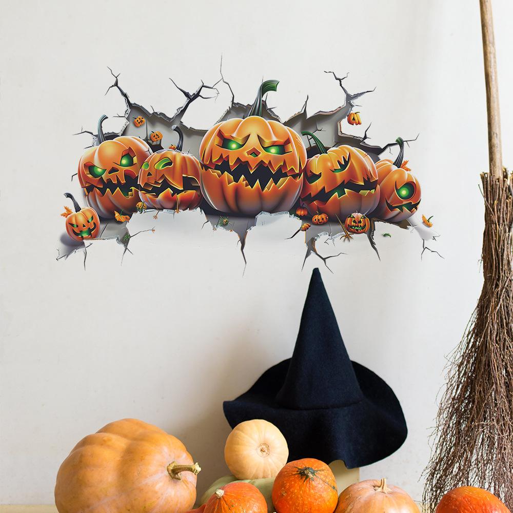 Fun-g16 Halloween Broken Wall Pumpkin Bedroom Living Room Wall Decoration Wall Stickers Self-adhesive