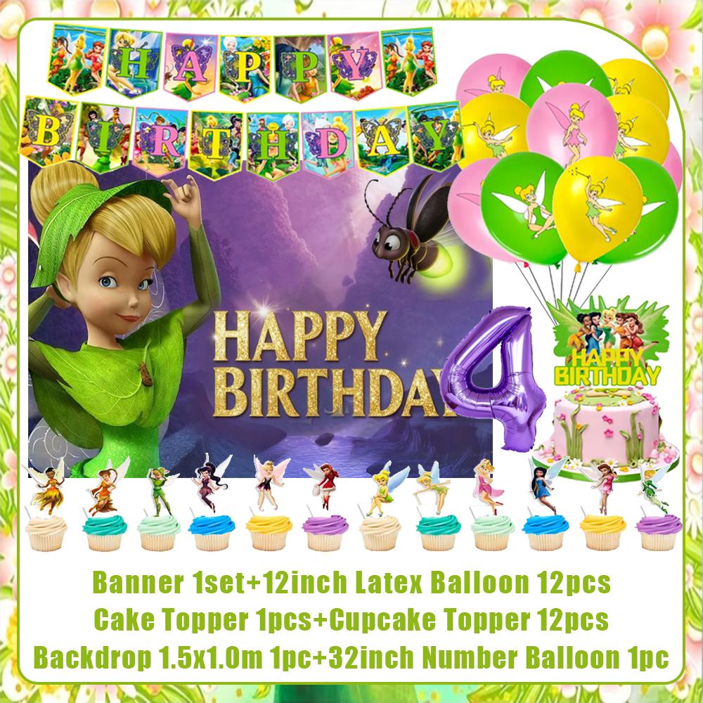 Peter Pan Tinker Bell Birthday Party Decoration Cake Topper Balloon Princess Forest Elf Background Banner Boy Girl Gifts