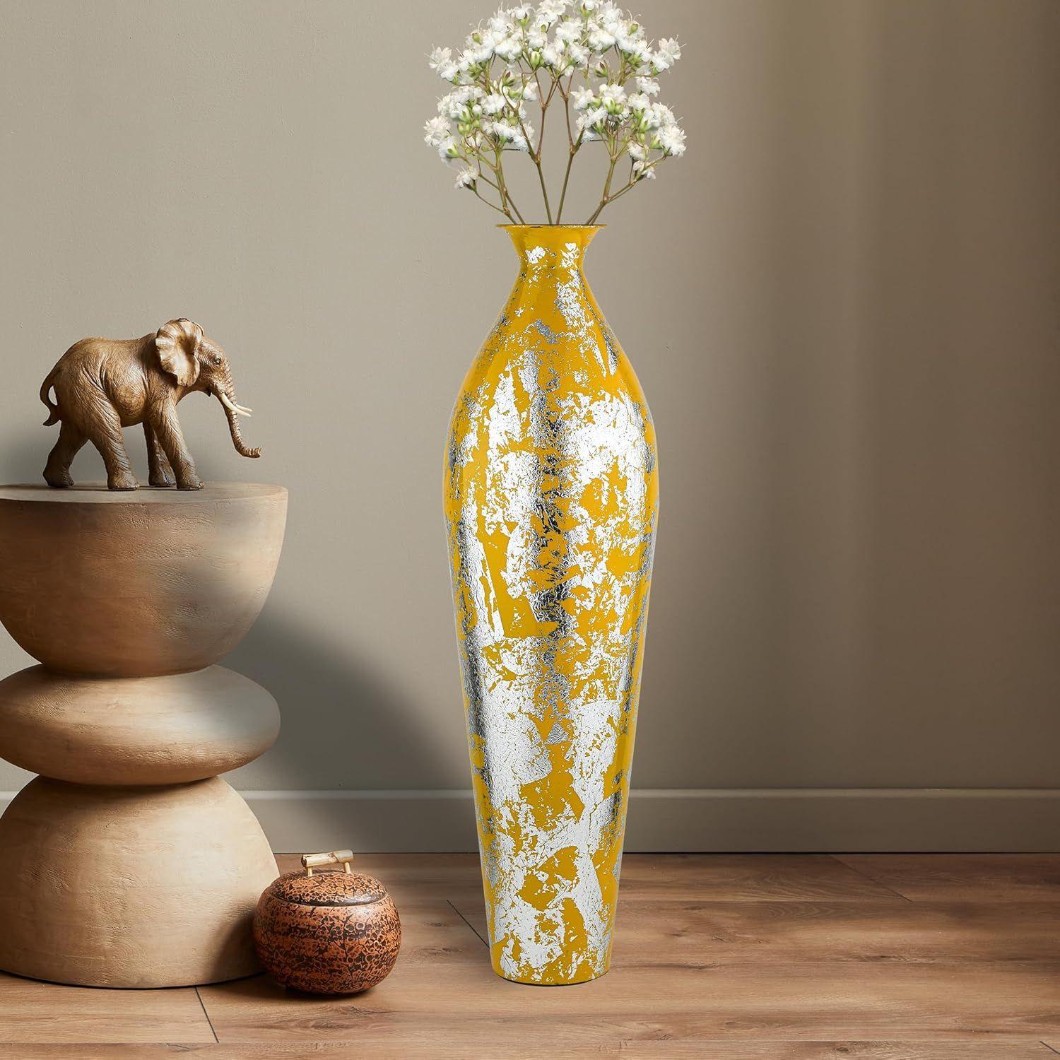 

Металлическая ваза для цветов 24 дюйма для домашнего декора, офиса, гостиной, углового украшения серебряный/жёлтый