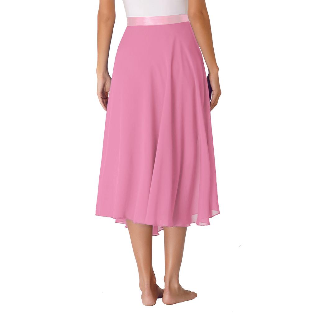 Falda de Ballet Fluida de Cintura Alta para Mujer Color Sólido Longitud Midi Diseño de Cordones Falda de Entrenamiento para Danza Moderna