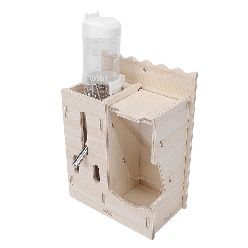 2 in 1 Hamster Hanging Water Bottle Wooden Pet Automatic Water Dispenser for Gerbil Hedgehog