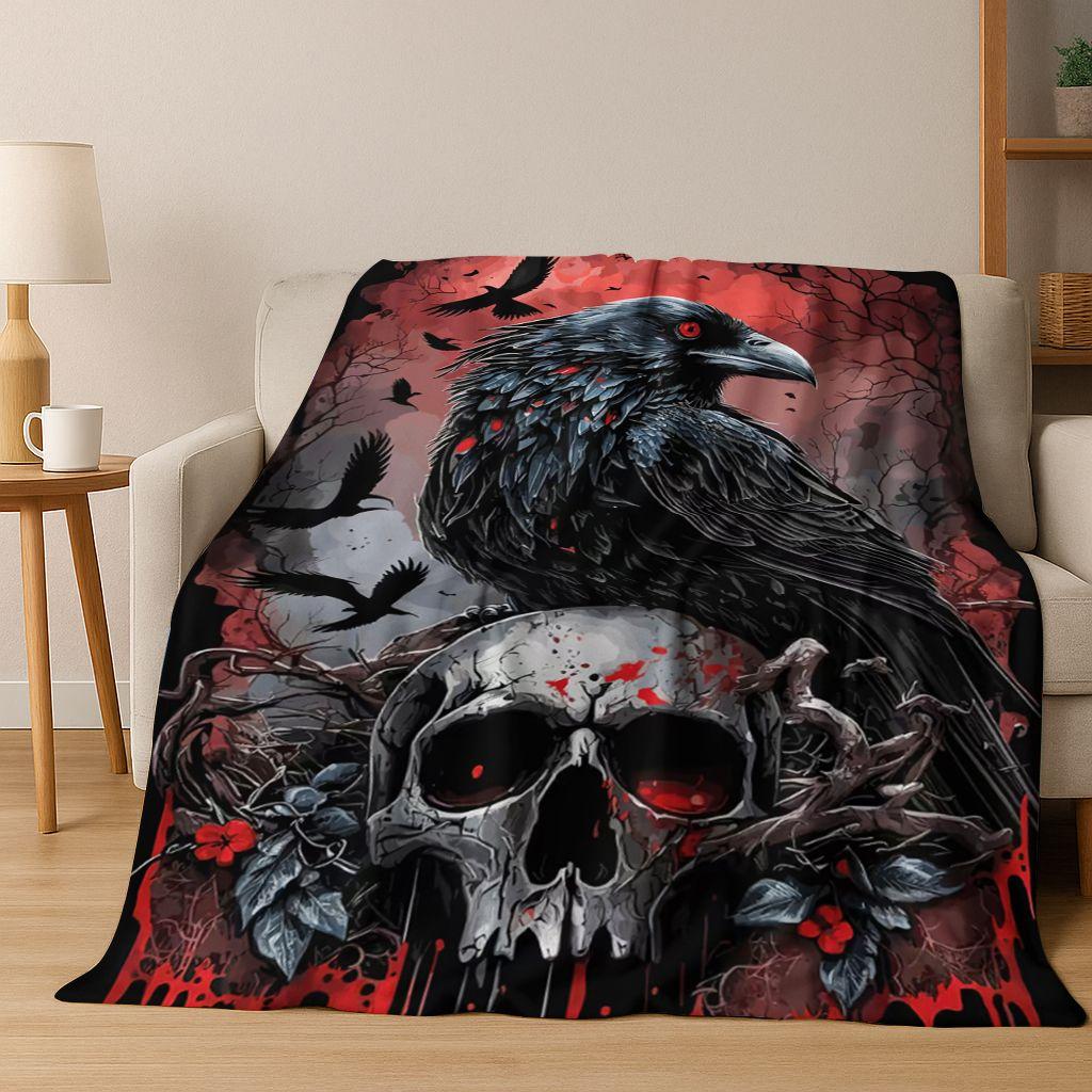 3D Viking Oding Raven Crow Skull Huginn Muninn Norse Flannel Blanket,Warm and Cozy Soft Throw Blanket for Home Bedroom Bed Sofa