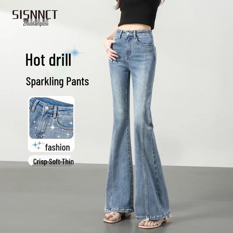 

Women s 2025 Slimming High Waist Blue Rhinestone Flare Jeans 28 (106-115 lbs)