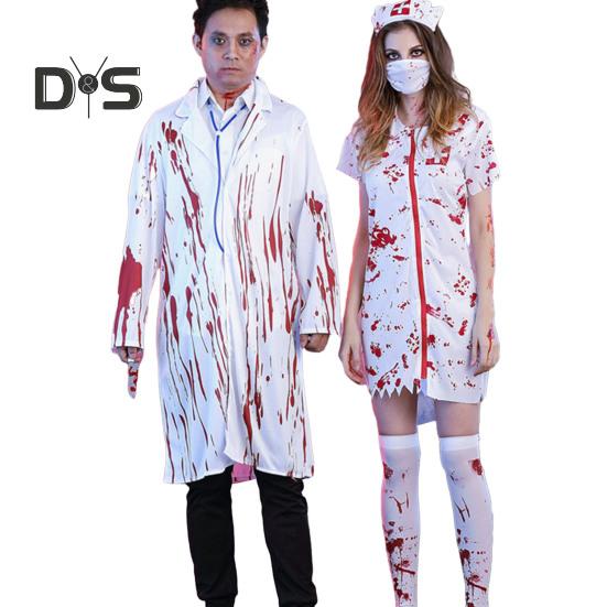 Halloween horror sangue enfermeira traje feminino masculino médico traje casal férias terror cosplay halloween role play traje