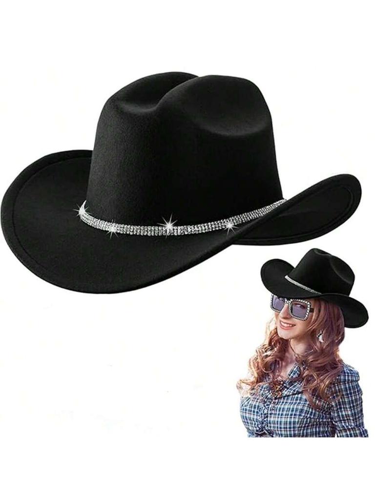 Pink Rhinestone Western Cowgirl Hat Wide Brim Fedora For Adults