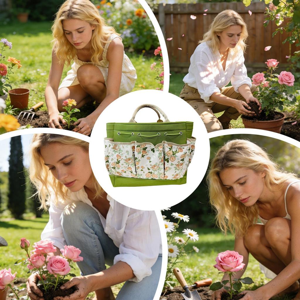 Garden Tool Bag Multi-Compartment Oxford Heavy Duty Portable Gardening Tool Bag Pouch For Women Men Gardeners Electrician