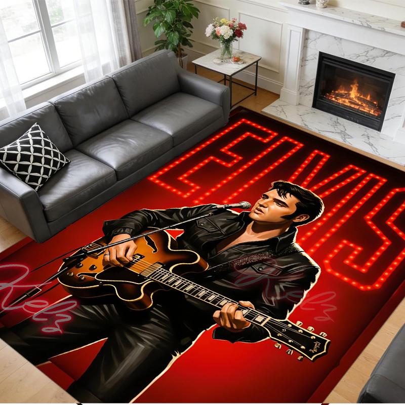 Tappeto in Peluche di Velluto di Cristallo con Stampa di Elvis Presley Anti?Indumenti da notte?Tappeto da Pavimento Resistente per Decorazione Domestica Interna