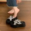 Fashion thick bottom heightening one-word slippers rhinestone premium outer wear versatile non-slip comfortable new summer