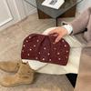 Trend Studded Women's Luxury Clutch Leopard Print Magnetic Clasp Clip Bag Designer High-end Cloud Bag Dinner Lipstick Coin Purse