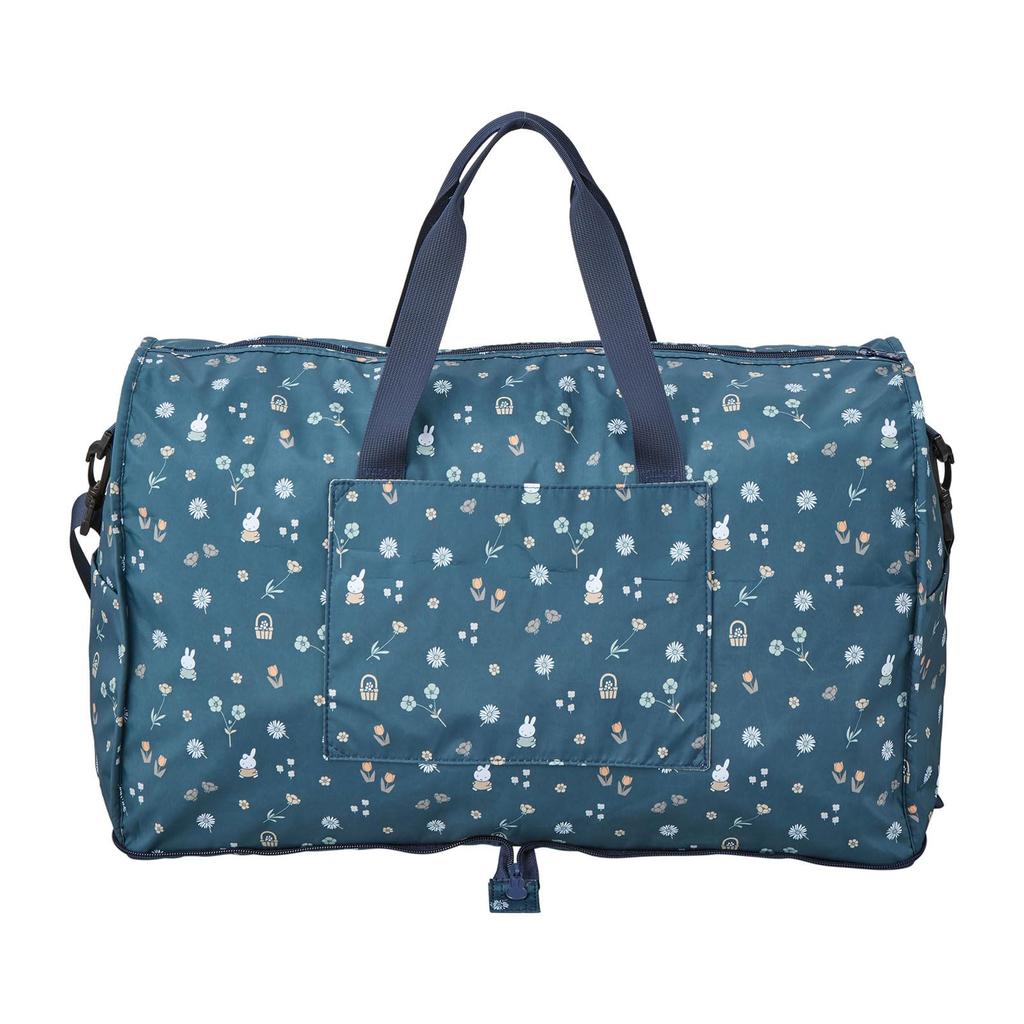 Folding Boston Bag, Large, Miffy HPL0004, B273, Navy Small Flowers