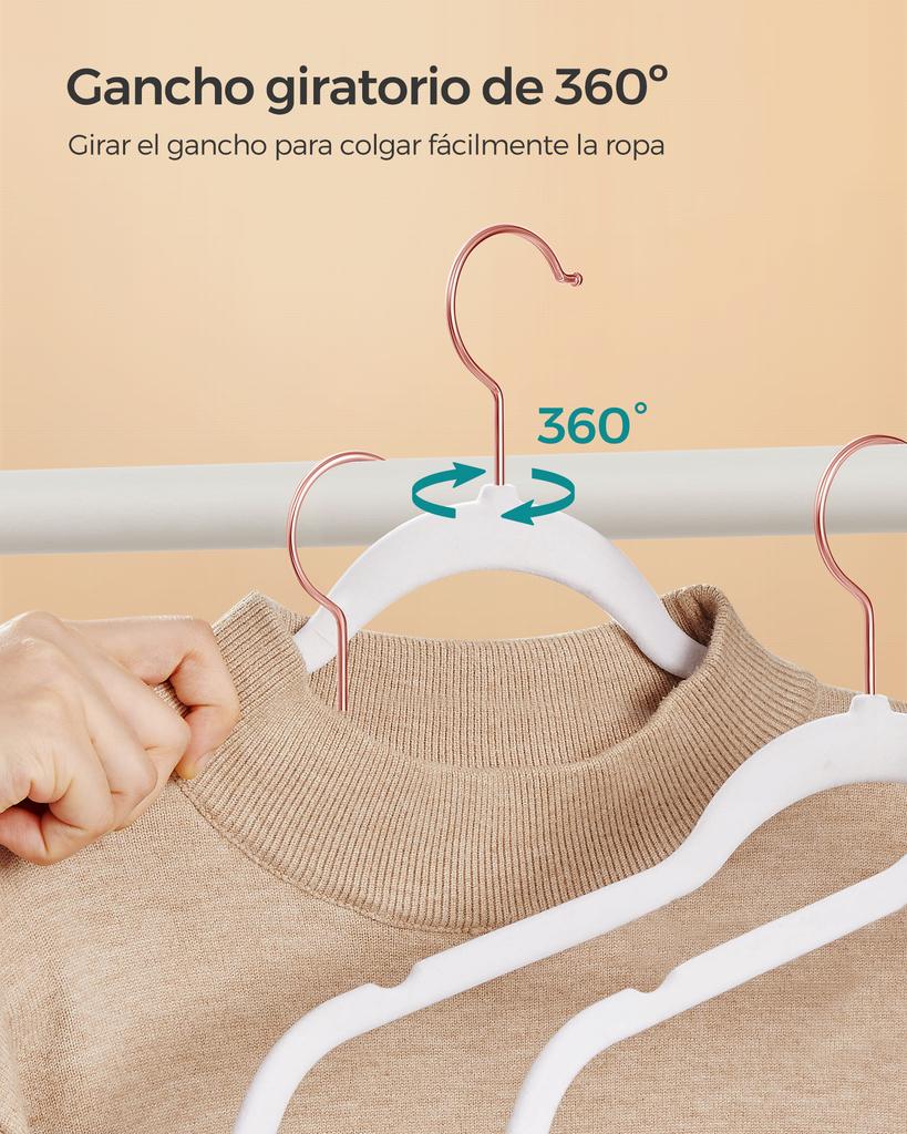 SONGMICSHOME Velvet Hangers 50 Pack, Non-Slip Hangers with Rose Gold-Colored Swivel Hooks, Slim Space-Saving Hangers