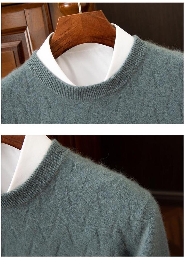 Men's Thickened Warm Cashmere Sweater - Round Neck, Solid Color, Casual Knitwear for Autumn/Winter.