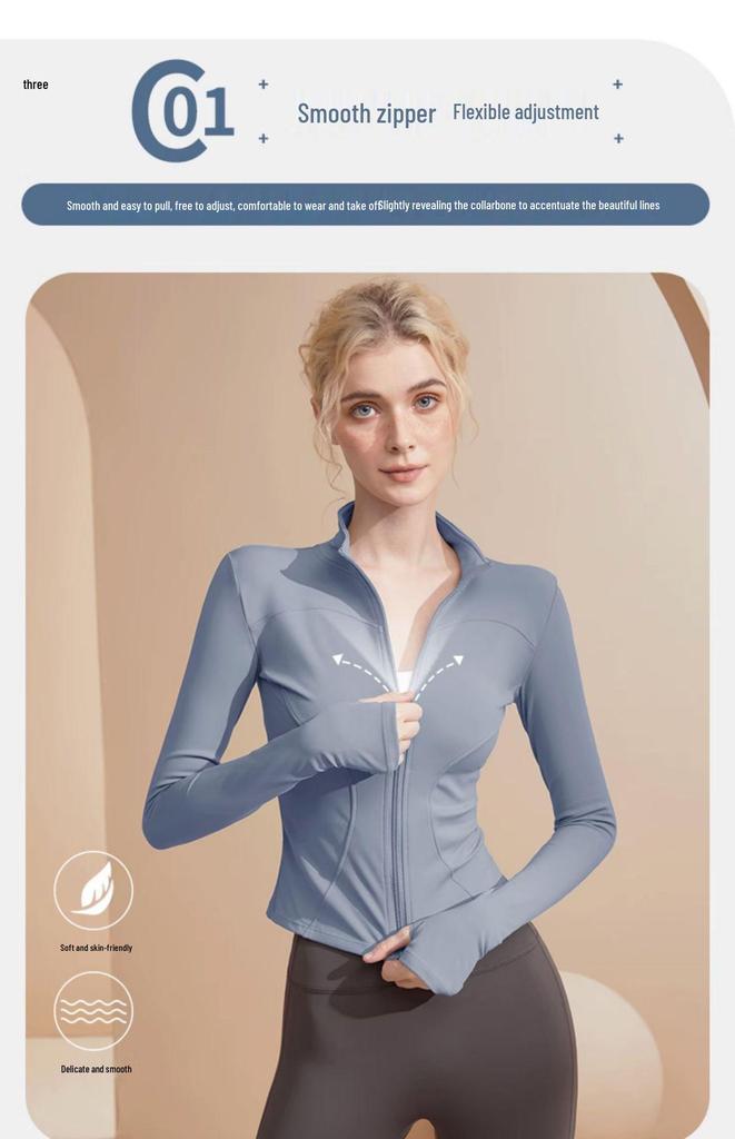 Women's Long Sleeve Sports Yoga Jacket - Stand Collar Cardigan for Running, Fitness, and Pilates