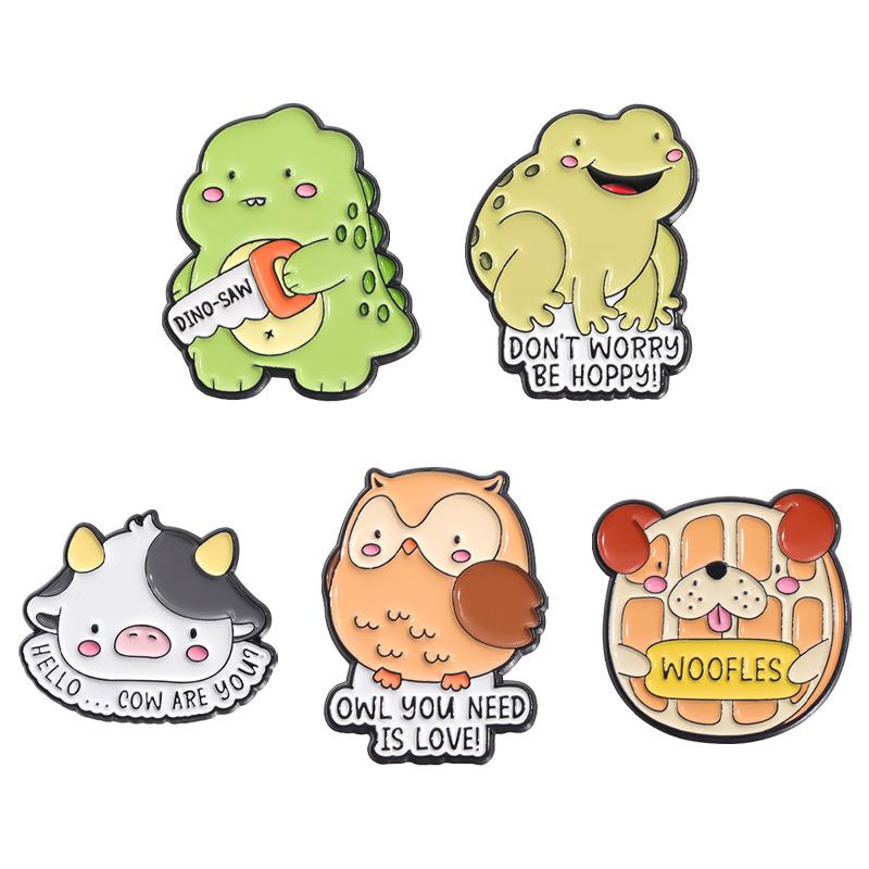 Cartoon Animal Trendy Brooch With Fun Dinosaur Frog Owl Designs Offering Stylish Decoration And Multifunctional Use