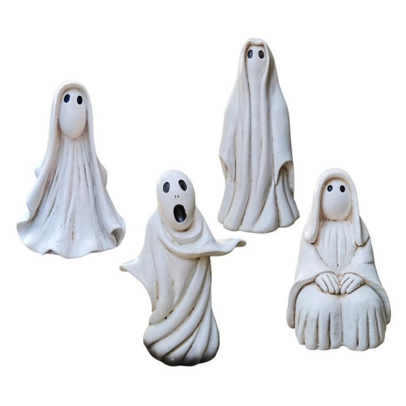 New Halloween White Clothed Ghost Garden Sculpture Outdoor Ghost Face Doll Decoration Cute Ghost Garden Decoration Resin Crafts