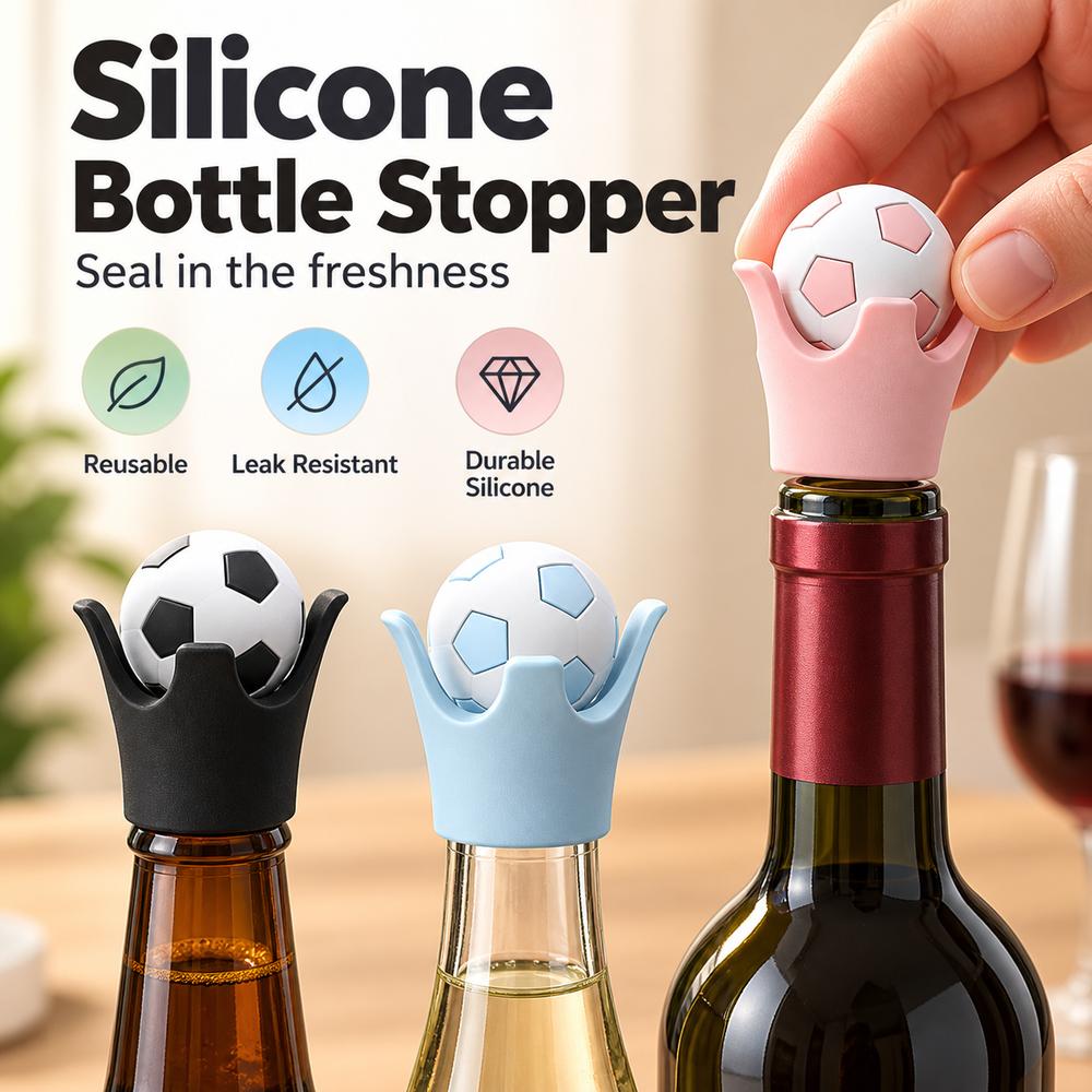 Soccer Ball Design Champagne Bottle Cap Flexible Reusable Bottle Plug Bottle Sealer Kitchen Use
