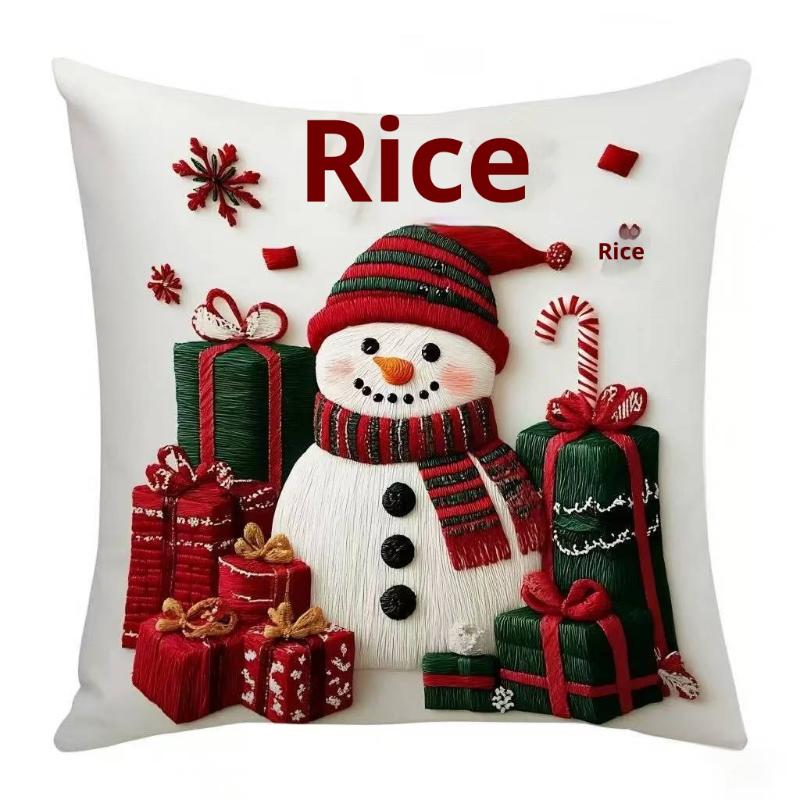 Christmas Pillow Cover 45x45cm Snowman Print Decorative Cushion Case Festive Holiday Home Decor For Sofa Bed