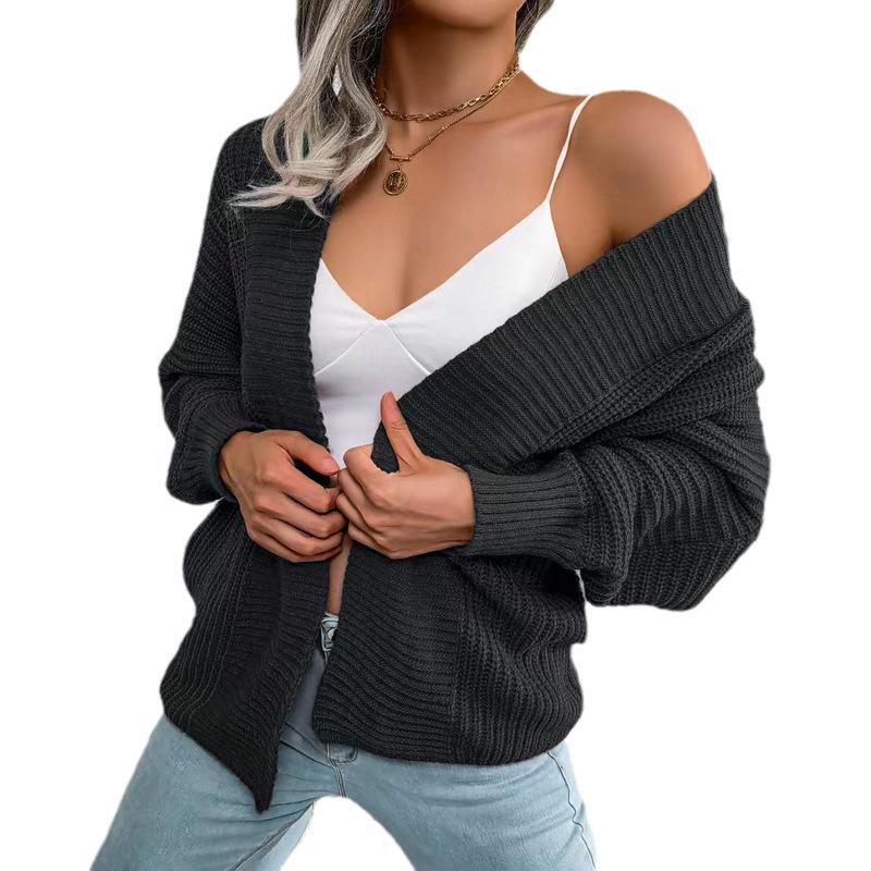 European & American Casual Bat Sleeve Knitted Cardigan for Women - Autumn/Winter Collection