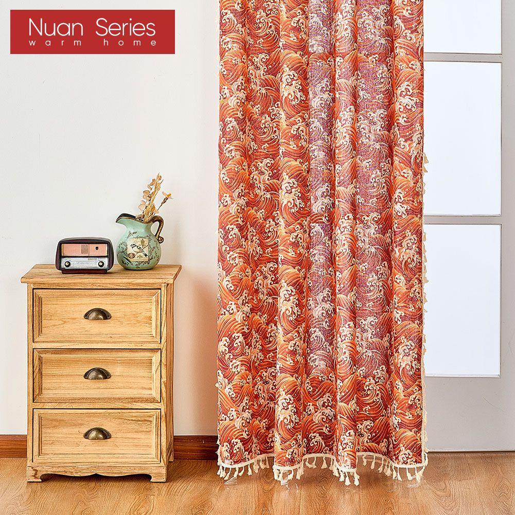 1PC Hot Selling Fashionable and Versatile Japanese Printed Tassel Cotton Linen Curtains for Small Windows Balcony Home Dceor Nuan Series