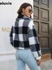 Plaid Velvet Blazer Women's Lantern Sleeve Loose Long Sleeve Short Jacket Coat Autumn New Arrivals Female Clothing