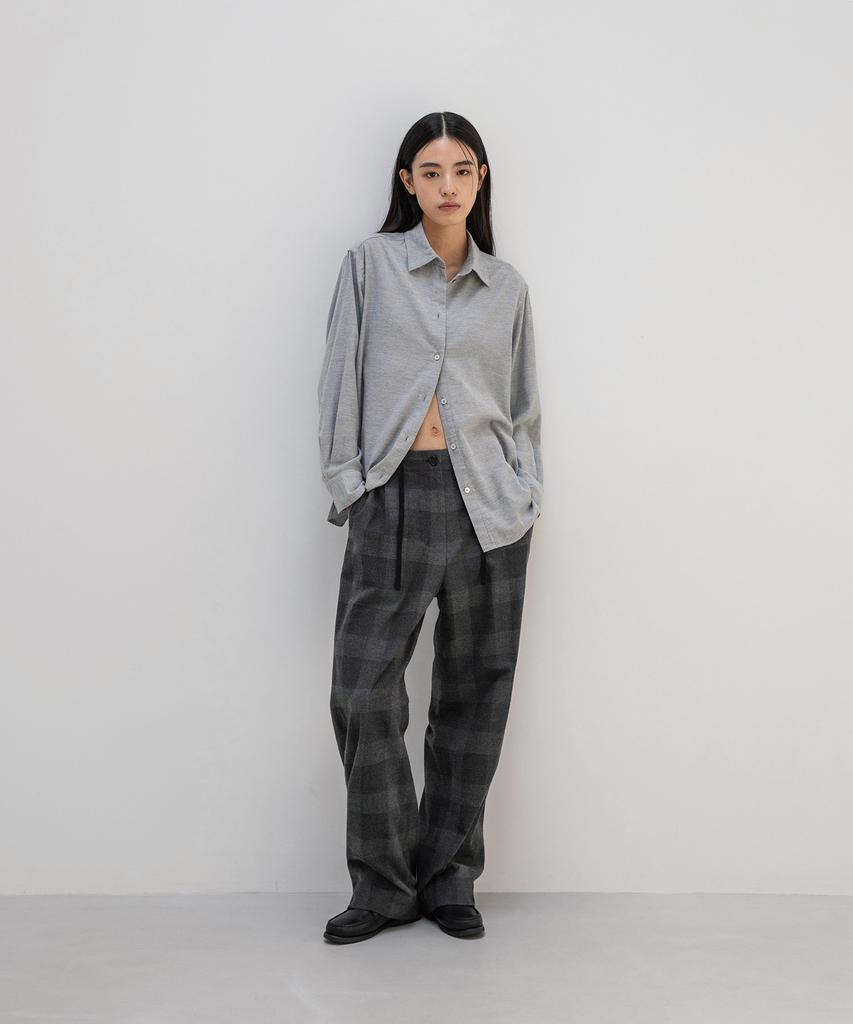 ANOTHER OFFICE WOMEN W. Yark Wool Tie-Up Easy Pants (Charcoal Check)
